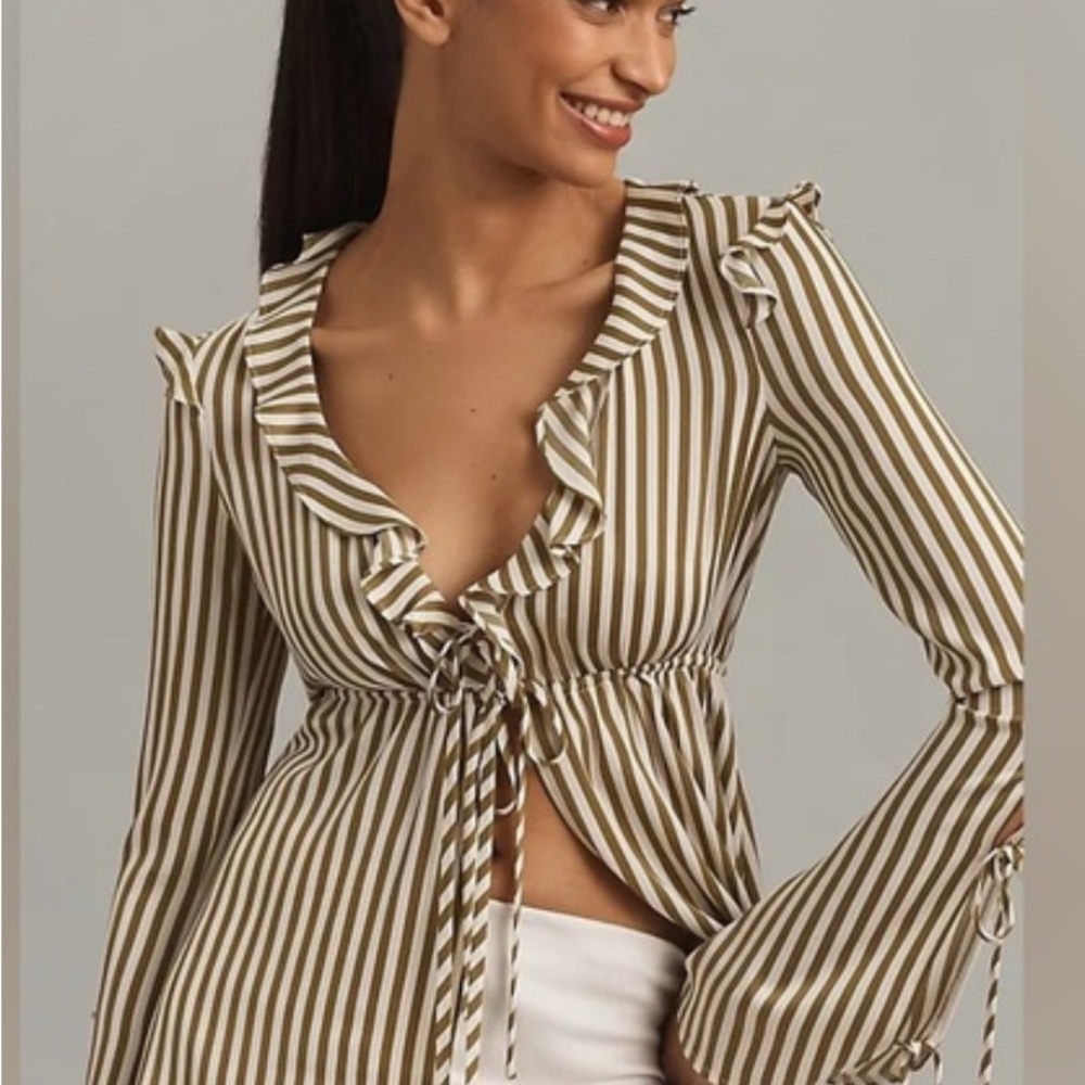 Bardot Striped Ruffle Tie Front